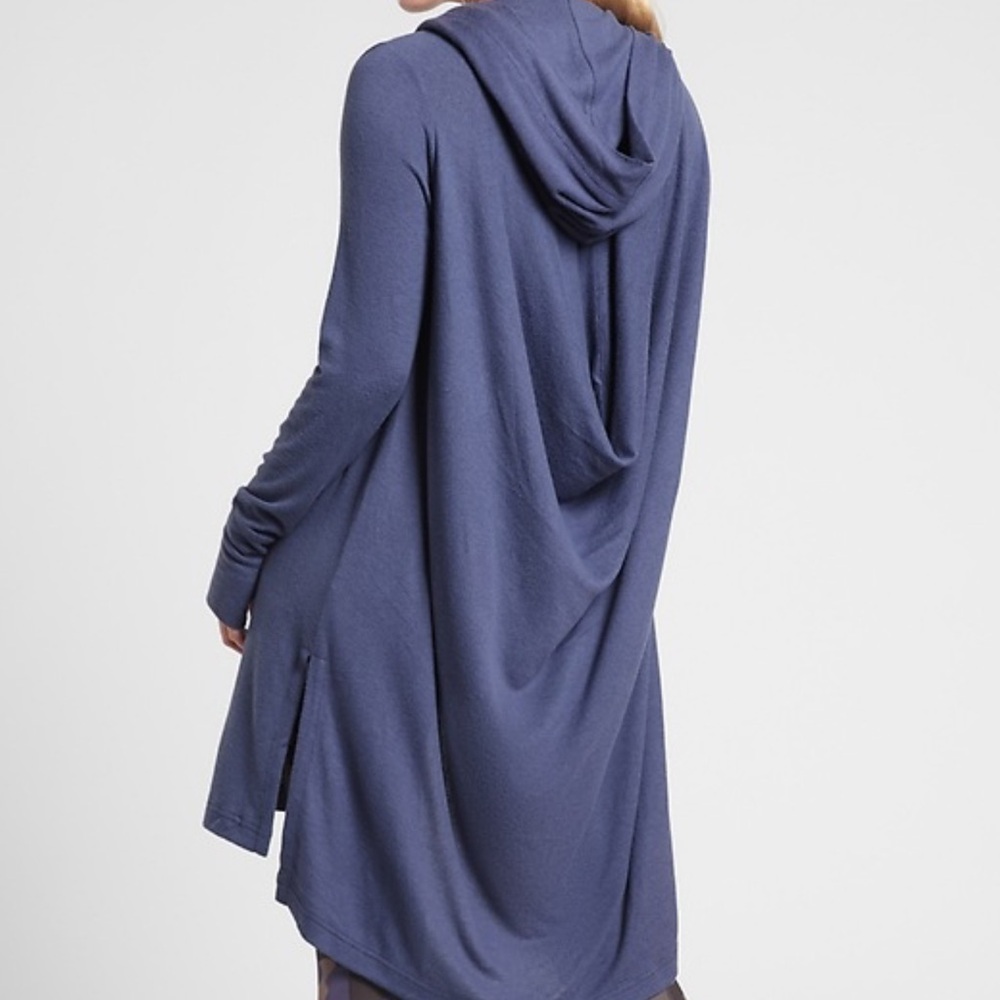 Athleta Navy Hooded Drape Wrap Cardigan